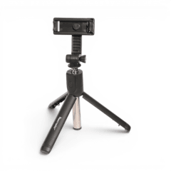 Bastón Selfie Tecmaster TM-200558 Bluetooth con Trípode Luz LED IPX4 Control Remoto Negro