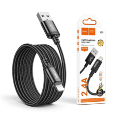 Cable Hoco X89 Wind USB-A a Lightning 3A Nylon Trenzado Conectores Aluminio 2 Metros Negro