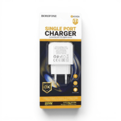 Cargador Borofone BAS43A 20W Puerto USB-C Carga Rápida PD Sin Cable Blanco