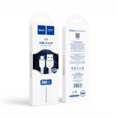 Cable Hoco X20 Flash Charging USB-A a Lightning 2.4A 102 Hilos Cobre Carga y Datos 3 Metros Blanco