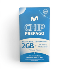 Chip SIM Prepago Movistar 2GB + 100 Minuto