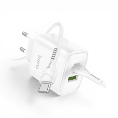 Cargador Hoco DC68 25W Doble Puerto USB-C y USB-A con Cable 1 Metro Blanco