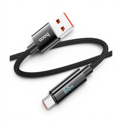 Cable Hoco U125 Benefit USB-A a USB-C 5A Nylon Trenzado Display LED Carga Rápida 1.2 Metros Negro