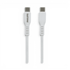 Cable Philips DLC8701W USB-C a USB-C 60W PD 3A Carga Rápida y Datos 1 Metro Blanco