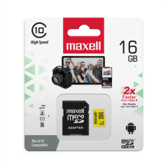Tarjeta MicroSD Maxell 16GB Clase 10 UHS-1 TransFlash con Adaptador SD