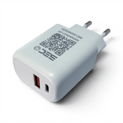 Cargador Tecmaster TM-200564 30W GaN Doble Puerto USB-C PD y USB-A QC3.0 con Cable USB-C Blanco