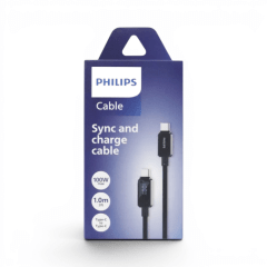 Cable Philips DLC5011CB USB-C a USB-C Carga y Datos PVC TPE Flexible 1 Metro Negro