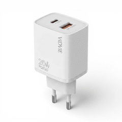 Cargador Vidvie 15551 20W Doble Puerto USB-C y USB-A Carga Rápida PD QC Sin Cable Blanco