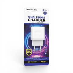 Cargador Borofone BA99A 20W Puerto USB-C Carga Rápida PD QC FCP AFC Sin Cable Blanco
