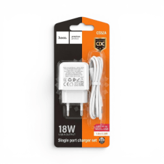 Cargador Hoco CS52A 18W Puerto USB-A Carga Rápida QC con Cable USB-A a Type-C 1m Blanco