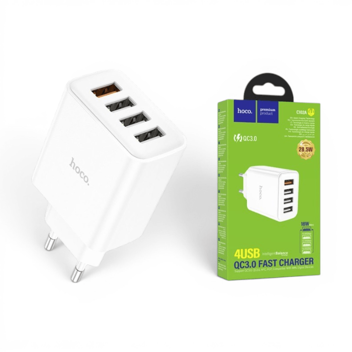 Cargador Hoco C102A 4 Puertos USB-A QC3.0 28.5W Carga Rápida Universal1