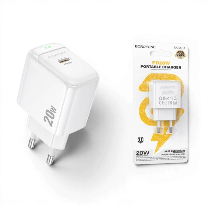 Cargador Borofone BAS43A 20W USB-C PD Carga Rápida iPhone Samsung Universal1