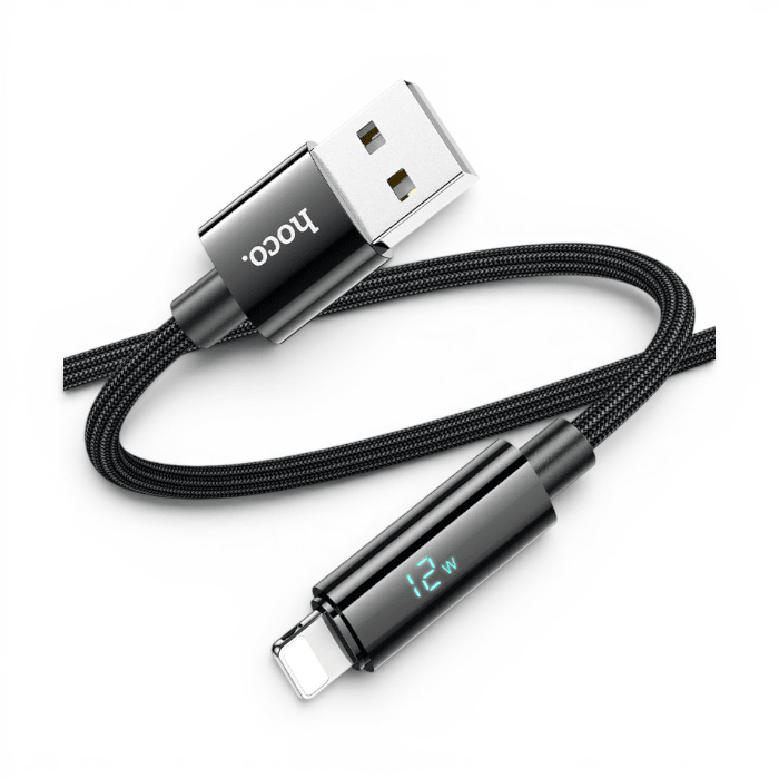 Cable Hoco U125 Clever USB-A a Lightning 12W 2.4A Display LED Digital Nylon Trenzado 1.2 Metros Negr2
