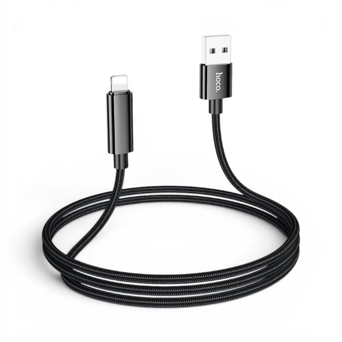 Cable Hoco U125 Clever USB-A a Lightning 12W 2.4A Display LED Digital Nylon Trenzado 1.2 Metros Negr4