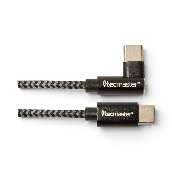 Cable Tecmaster TM-200544 USB-C a USB-C 60W PD Nylon Trenzado Conector 90° 1.5 Metros Grafito Negro1