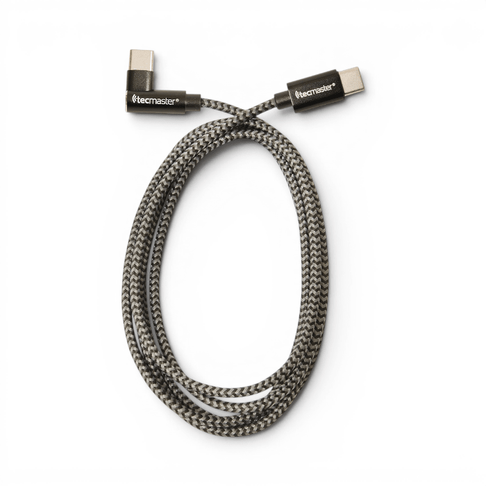 Cable Tecmaster TM-200544 USB-C a USB-C 60W PD Nylon Trenzado Conector 90° 1.5 Metros Grafito Negro2