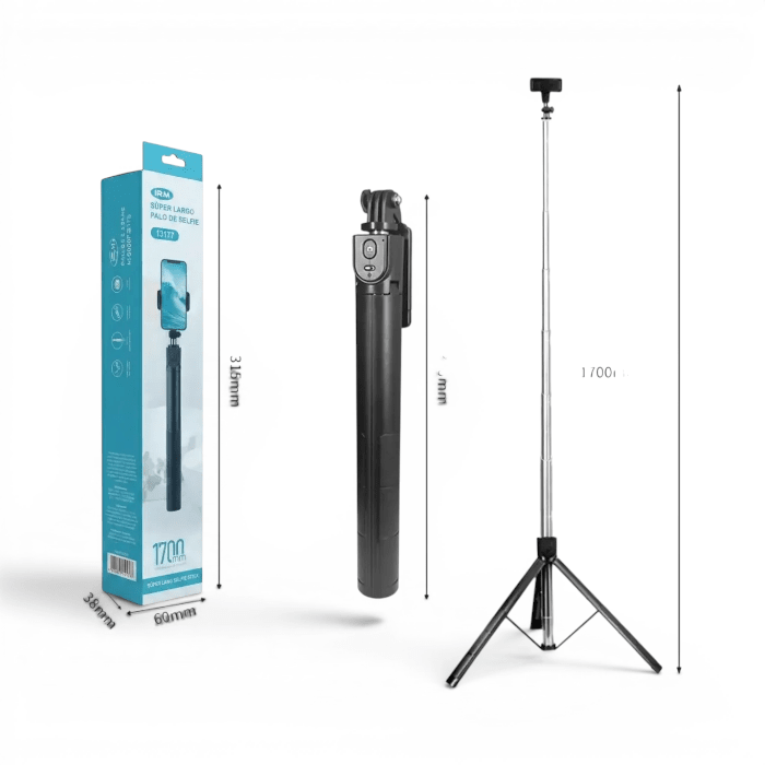 Trípode Bastón Selfie IRM 13177 Super Largo 170cm Bluetooth con Control Remoto Negro2