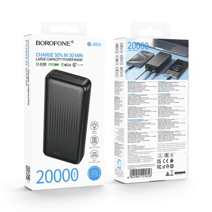 Power Bank Borofone BJ80A Clever 20000mAh 22.5W + PD 20W Carga Rápida Negro3