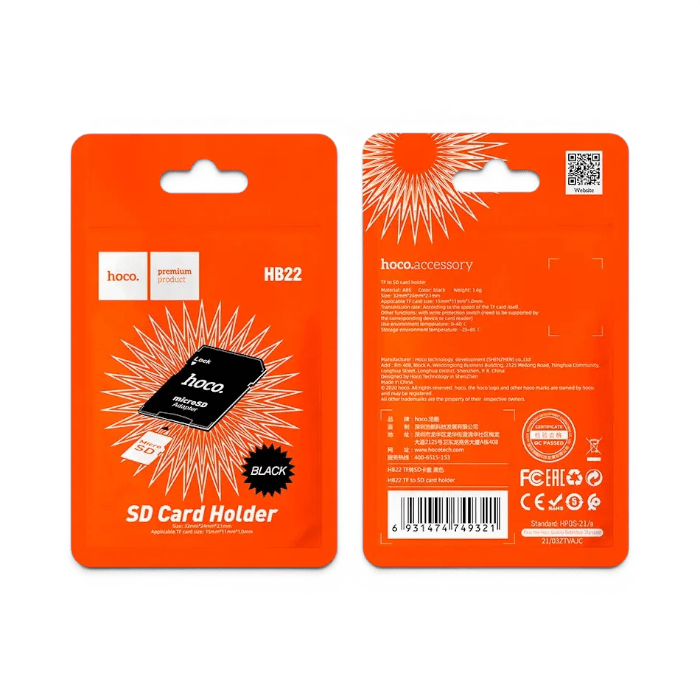 Adaptador de Tarjeta MicroSD a SD Hoco HB22 Negro1