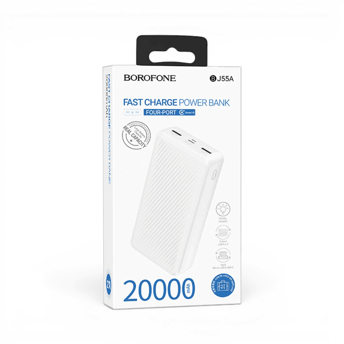 Power Bank Borofone BJ55A 20000mAh Doble Entrada USB-C Micro-USB Salida USB-A Blanco1