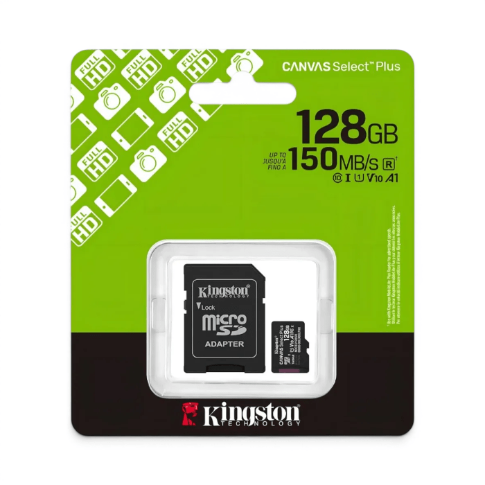 Tarjeta MicroSD Kingston Canvas Select Plus 128GB Clase 10 UHS-I A1 SDCS2/128GB con Adaptador SD1
