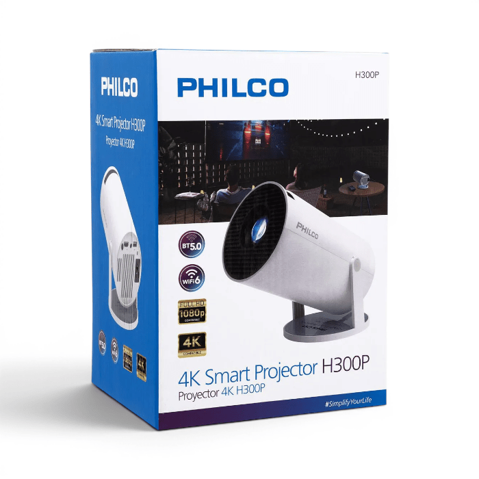 Proyector Smart Philco H300P 4K Android WiFi 6 Bluetooth 5.0 260 Lúmenes HDMI USB Blanco1