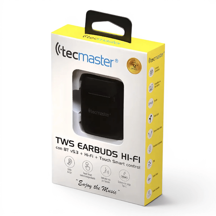 Audífonos Tecmaster TM-300526 True Wireless Bluetooth 5.3 IPX4 Hi-Fi Negro2