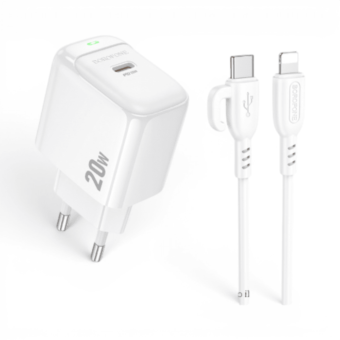 Cargador Borofone BAS43A 20W USB-C PD con Cable USB-C a Lightning 1 Metro iPhone Blanco2