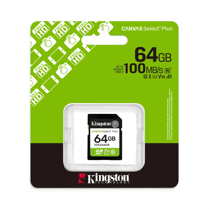 Tarjeta SD Kingston Canvas Select Plus Gen3 64GB SDXC Clase 10 UHS-I U1 V10 Modelo SDS3/64GB1