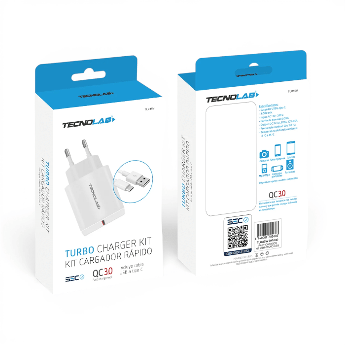 Cargador Tecnolab TL046W 18W Puerto USB-A con Cable Type-C 1m Certificado SEC Blanco2