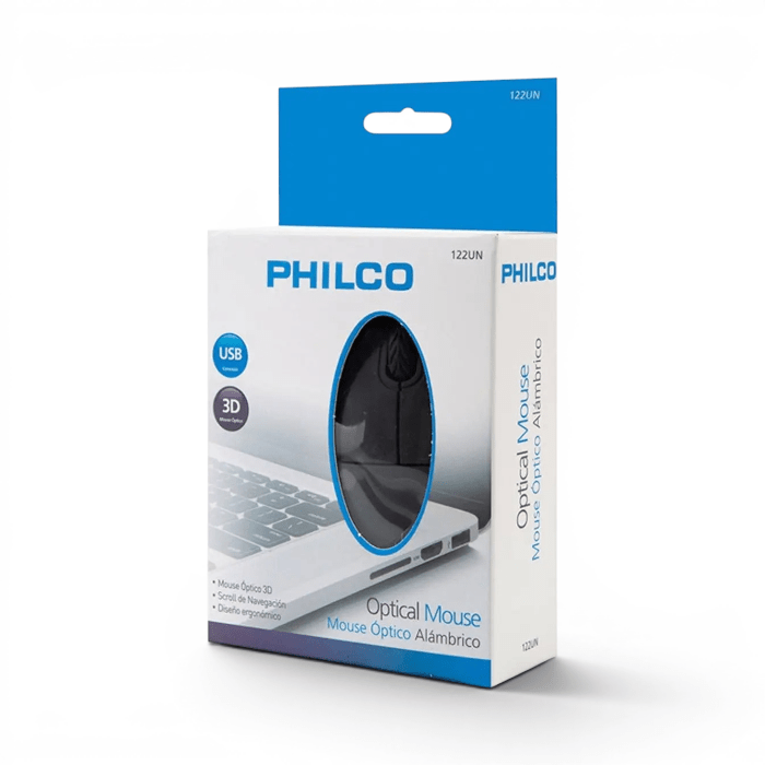 Mouse Philco 122UN Alámbrico USB Óptico 3 Botones Ambidiestro Negro2