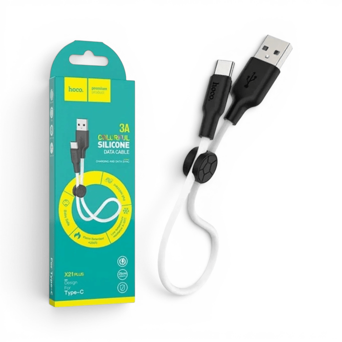 Cable Hoco X21 Plus Silicone USB-A a USB-C 3A Carga y Datos 25cm Bicolor Blanco Negro2
