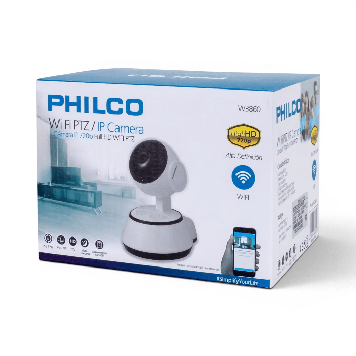 Cámara de Seguridad Interior Philco W3860 IP WiFi PTZ HD 720p Visión Nocturna Detección Movimiento2