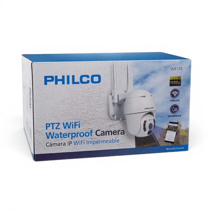 Cámara de Seguridad Exterior Philco W4120 IP WiFi PTZ 1080p Full HD 2MP H265 IP66 360°2