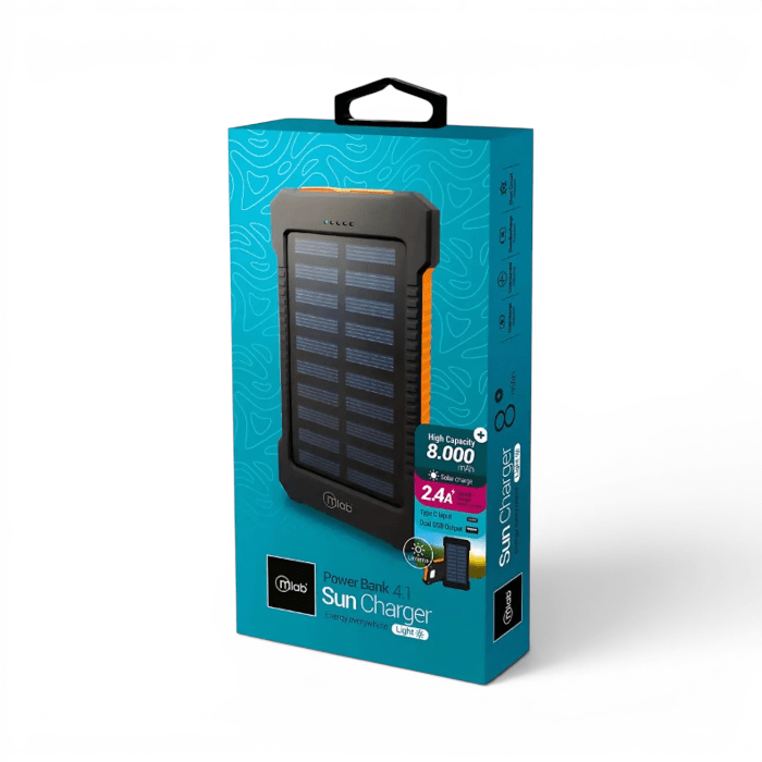 Power Bank Solar Mlab Sun Charger 8000mAh 4 en 1 con Linterna IP55 Negro1