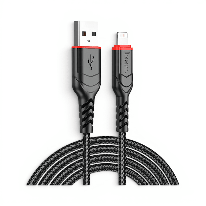 Cable Hoco X59 Victory USB-A a Lightning 2.4A Nylon Trenzado Carga y Datos 2 Metros Negro1