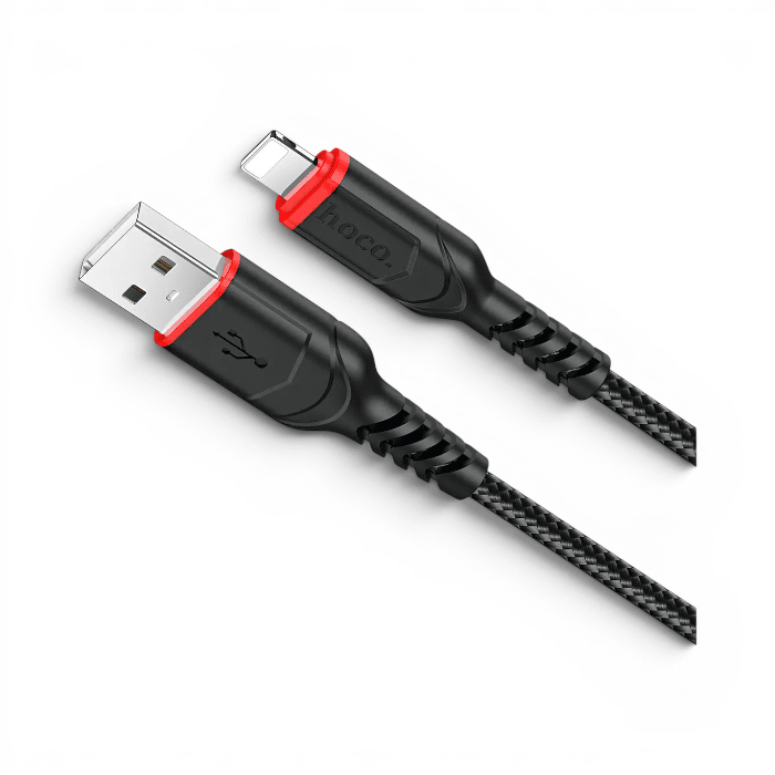 Cable Hoco X59 Victory USB-A a Lightning 2.4A Nylon Trenzado Carga y Datos 2 Metros Negro2