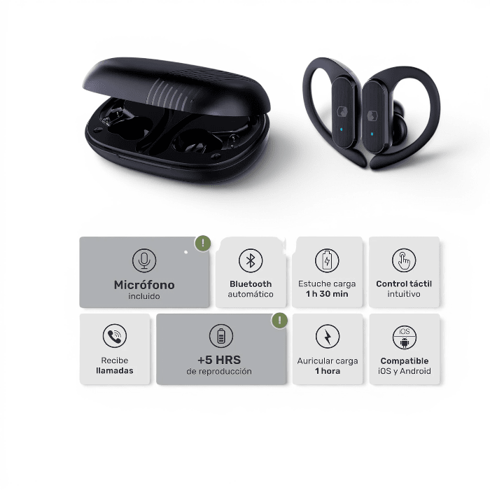 Audífonos Inalámbricos TWS Deportivos Lhotse FitBuds T1 Bluetooth 5.3 Ear Hook3
