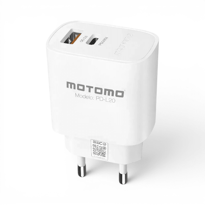 Cargador Motomo MO-PDL20 20W Doble Puerto USB-C y USB-A QC3.0 con Cable 1 Metro Blanco1