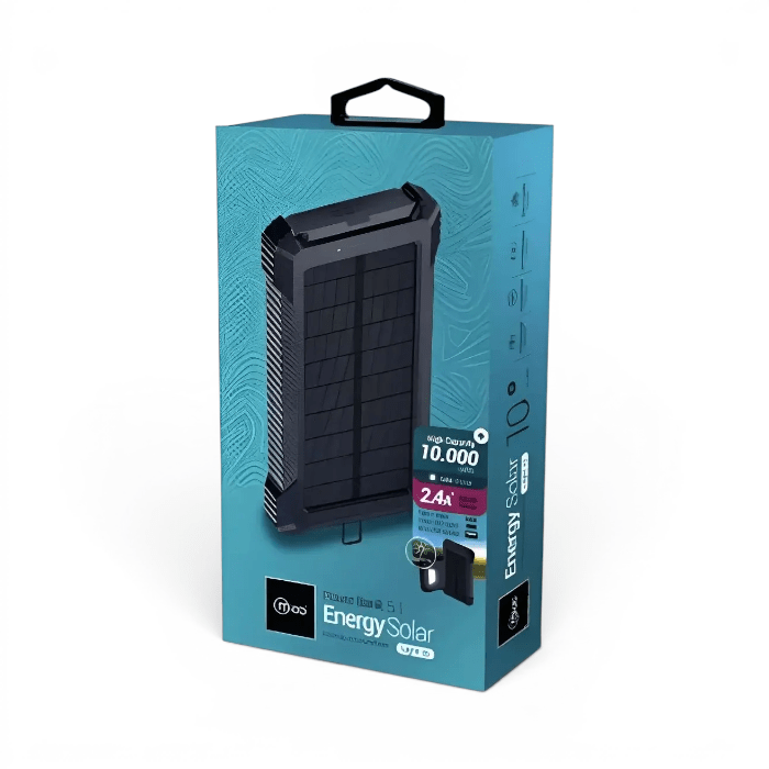 Power Bank Solar Mlab 7784 10000mAh con Panel Solar 2 Salidas USB Negro1