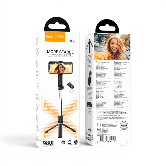 Bastón Selfie Hoco K20 Prior Bluetooth 4.2 con Trípode Plegable para Live y Selfie Negro6