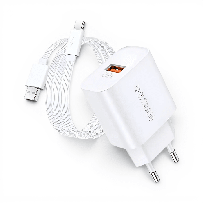 Cargador Remax RP-U119 18W Puerto USB-A Carga Rápida con Cable USB-A a Type-C Blanco1