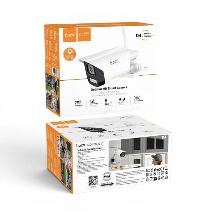 Cámara de Seguridad Hoco D4 IP WiFi HD 1080p Bullet IP65 Exterior H265 Visión Nocturna Blanca2