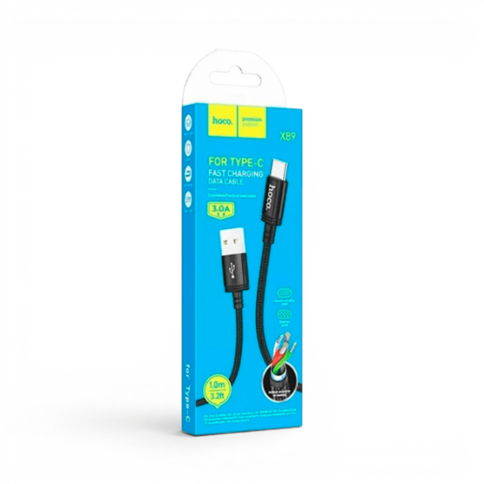 Cable Hoco X89 Wind USB-A a USB-C 3A Nylon Trenzado Carga y Datos 1 Metro Negro3