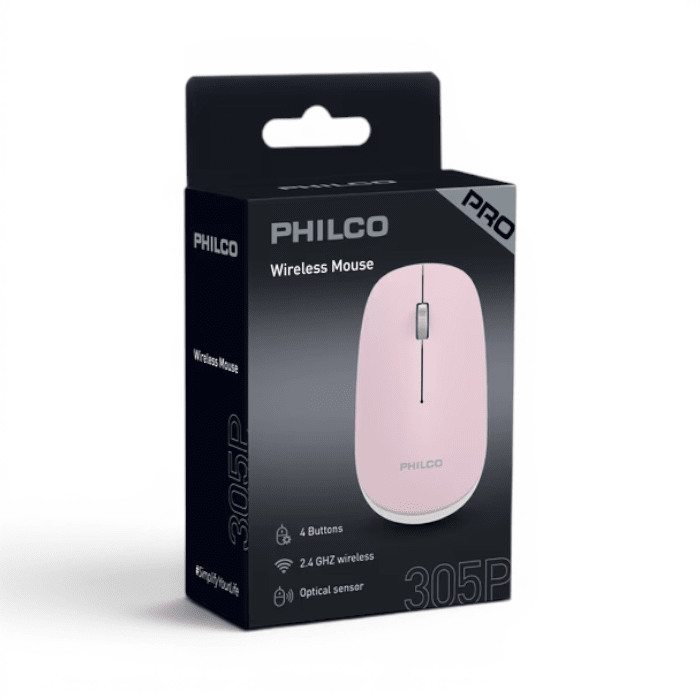 Mouse Philco Pro 29PPR7305P Inalámbrico USB 2.4GHz Óptico 1600 DPI Rosado2