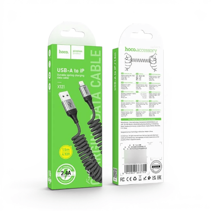 Cable Hoco X121 USB-A a Lightning 2.4A PVC Flexible Carga y Datos 1.5 Metros Negro2