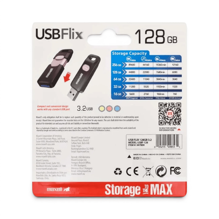 Pendrive Maxell Flix 128GB USB 3.2 Diseño Retráctil2