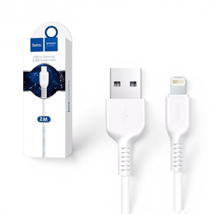 Cable Hoco X20 Flash Charging USB-A a Lightning 2.4A 102 Hilos Cobre Carga y Datos 2 Metros Blanco1