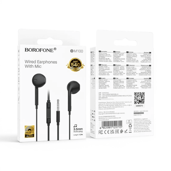 Audífonos con Cable Borofone BM100 In Ear Jack 3.5mm Driver 14mm con Micrófono Negro3