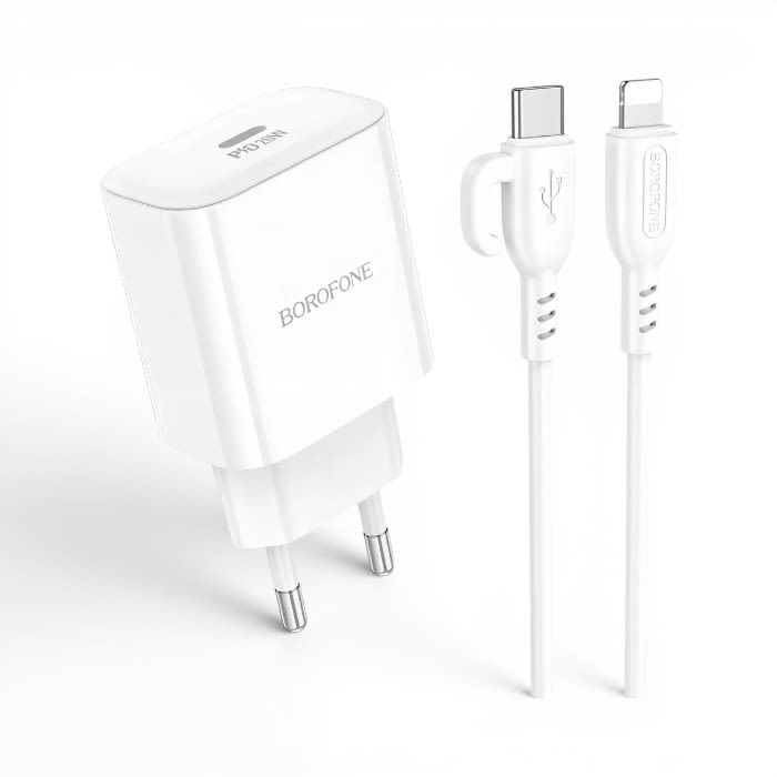 Cargador Borofone BA81A 20W USB-C PD con Cable USB-C a Lightning 1 Metro iPhone Blanco1